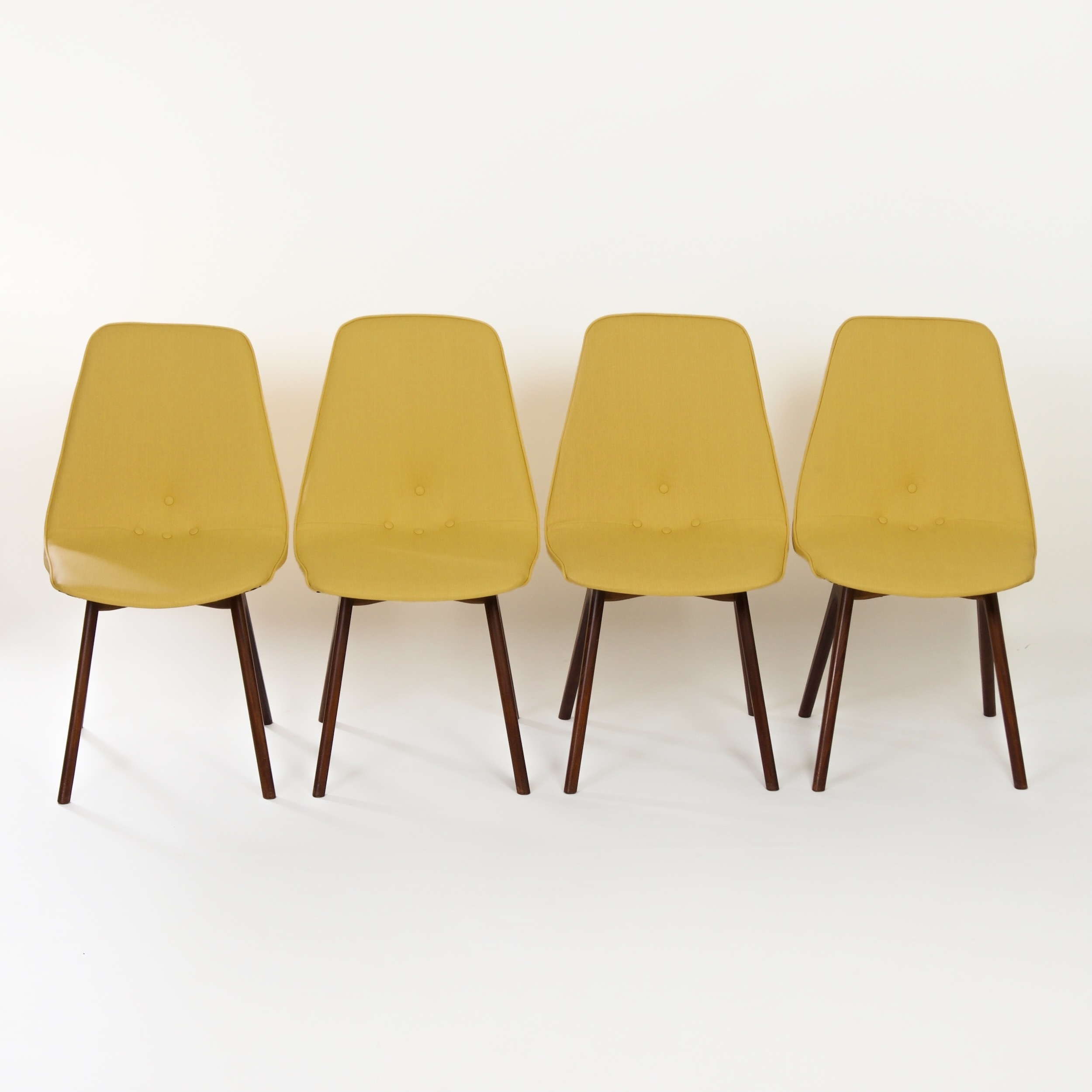 Teak dining chairs with yellow vinyl upholstery by Van Os, 1950s – set of 4
