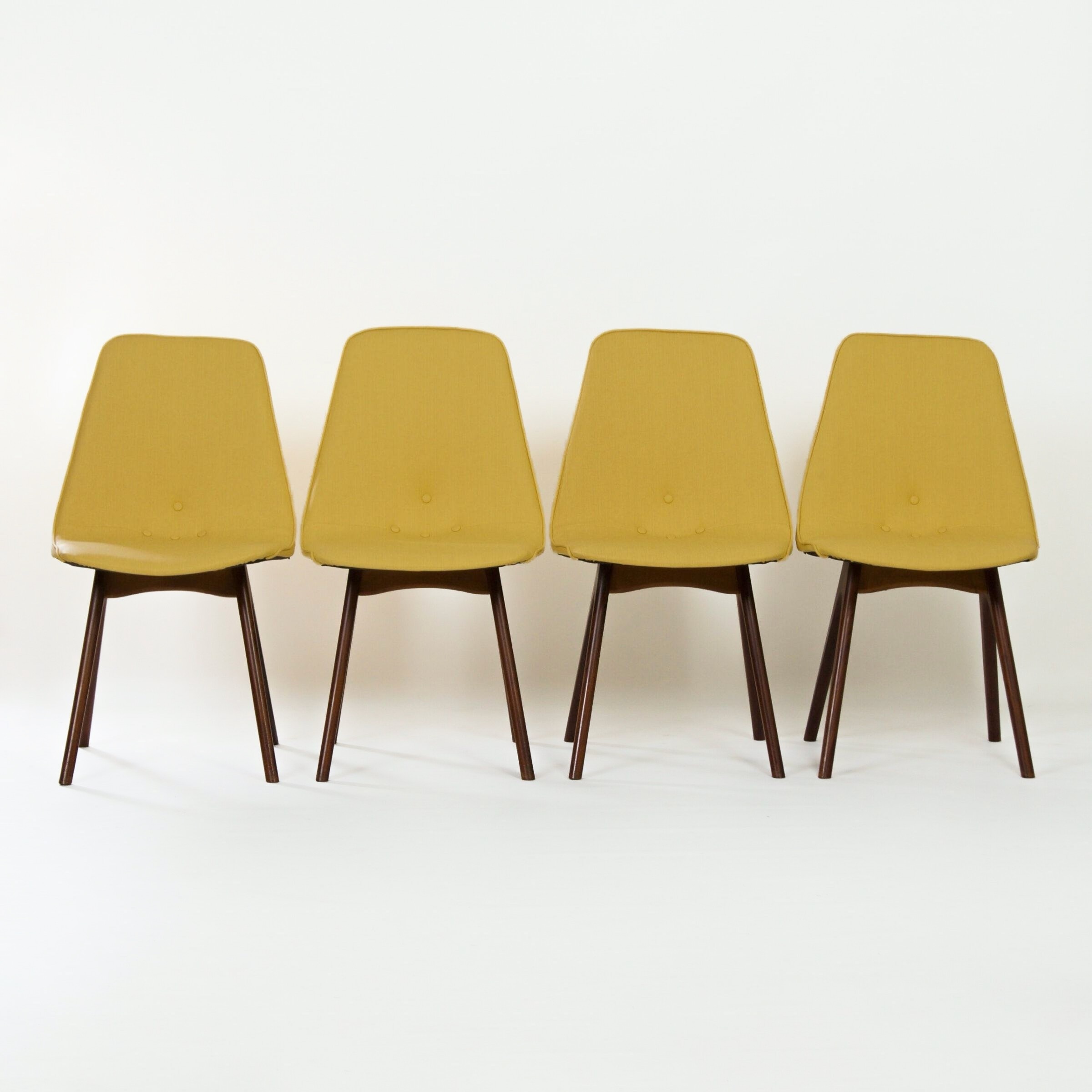 Teak dining chairs with yellow vinyl upholstery by Van Os, 1950s – set of 4