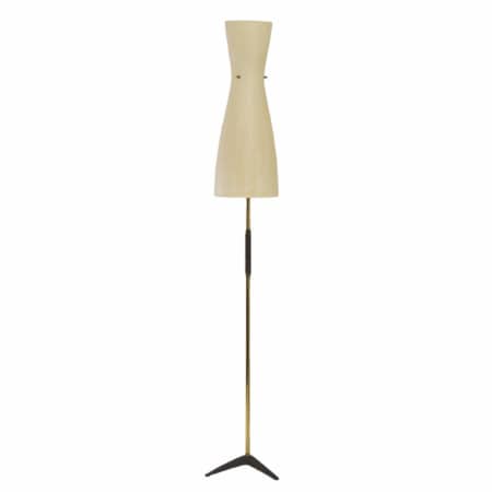 Vintage Floor Lamp with Fiberglass Shade and Brass Tripod Stand, 1950s