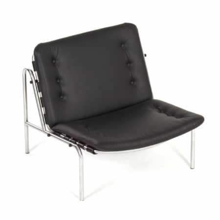 Black Leather Osaka Chair by Martin Visser for 't Spectrum, 1970s - Reupholstered