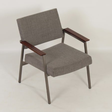 Ladies Armchair with Teak Armrests by Avanti, 1960s &#8211; Reupholstered with Brown Melange Ploeg Fabric