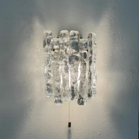 Pair Wall Lamps in Frosted Ice Glass by J. T. Kalmar for Kalmar Franken KG, 1960s