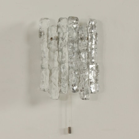 Pair Wall Lamps in Frosted Ice Glass by J. T. Kalmar for Kalmar Franken KG, 1960s