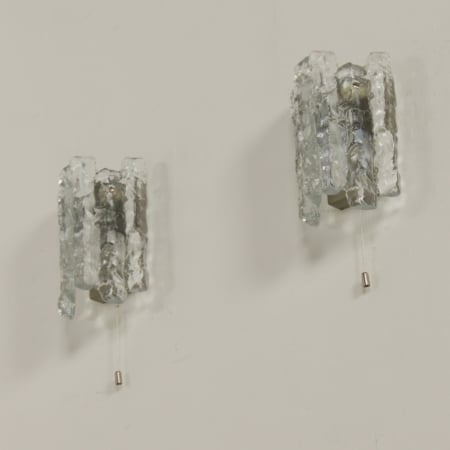 Pair Wall Lamps in Frosted Ice Glass by J. T. Kalmar for Kalmar Franken KG, 1960s