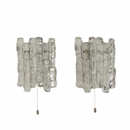 Pair Wall Lamps in Frosted Ice Glass by J. T. Kalmar for Kalmar Franken KG, 1960s