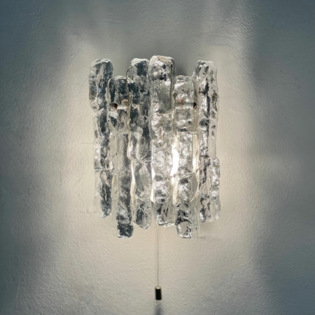 Pair Wall Lamps in Frosted Ice Glass by J. T. Kalmar for Kalmar Franken KG, 1960s