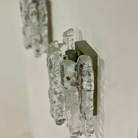 Pair Wall Lamps in Frosted Ice Glass by J. T. Kalmar for Kalmar Franken KG, 1960s