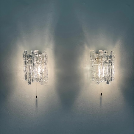 Pair Wall Lamps in Frosted Ice Glass by J. T. Kalmar for Kalmar Franken KG, 1960s