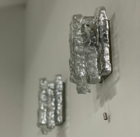 Pair Wall Lamps in Frosted Ice Glass by J. T. Kalmar for Kalmar Franken KG, 1960s