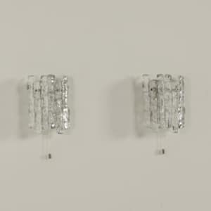 Pair Wall Lamps in Frosted Ice Glass by J. T. Kalmar for Kalmar Franken KG, 1960s
