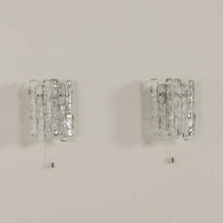 Pair Wall Lamps in Frosted Ice Glass by J. T. Kalmar for Kalmar Franken KG, 1960s