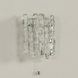 Pair Wall Lamps in Frosted Ice Glass by J. T. Kalmar for Kalmar Franken KG, 1960s