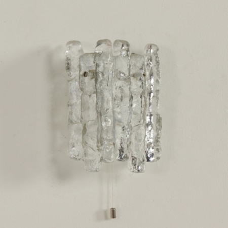 Pair Wall Lamps in Frosted Ice Glass by J. T. Kalmar for Kalmar Franken KG, 1960s