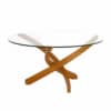 Round Danish coffee table, 1960s, teak with brass inlay and lower shelf