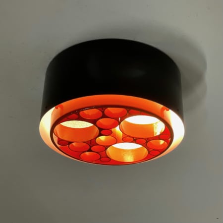 Small Alliance Ceiling Lamp with Orange Rings by RAAK, 1970s &#8211; 1st Edition