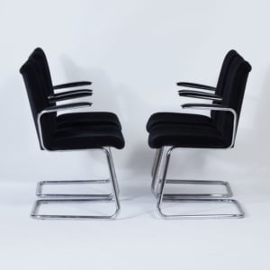 3014 Cantilever Armchairs by Toon De Wit for De Wit, 1950s &#8211; Set of 4 in New Black Fabric
