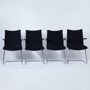3014 Cantilever Armchairs by Toon De Wit for De Wit, 1950s &#8211; Set of 4 in New Black Fabric