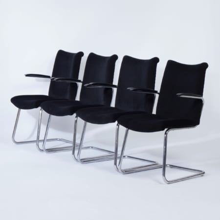 3014 Cantilever Armchairs by Toon De Wit for De Wit, 1950s &#8211; Set of 4 in New Black Fabric