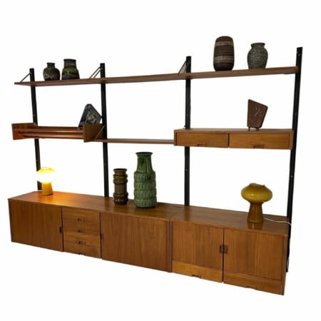 3-Piece Mid-Century Teak Wall System with Brass Details, 1960s