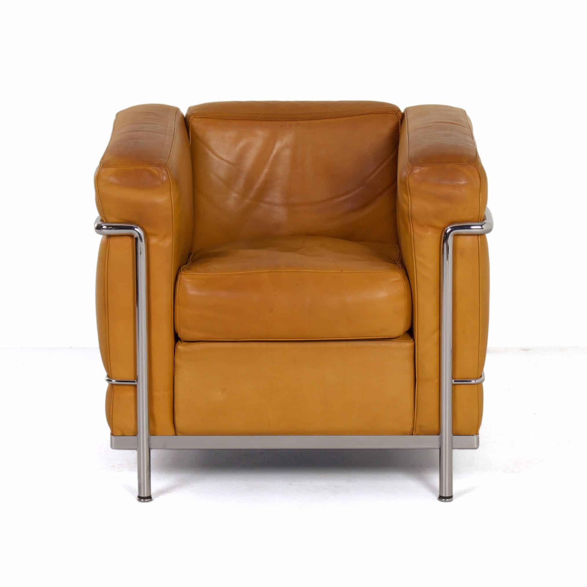 Cognac leather LC3 lounge chair by Le Corbusier & Charlotte Perriand for  Cassina, 1980s