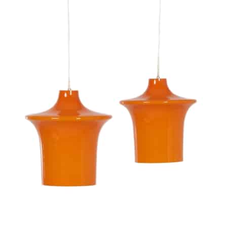 Pair of Oranje Opal Glass Pendants B-1204 by the Raak Design team for Raak, 1960s