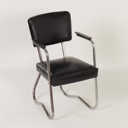 Bauhaus Tubular Chair with Armrests, 1930s &#8211; Reupholstered