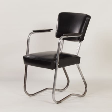 Bauhaus Tubular Chair with Armrests, 1930s &#8211; Reupholstered