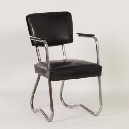 Bauhaus Tubular Chair with Armrests, 1930s &#8211; Reupholstered