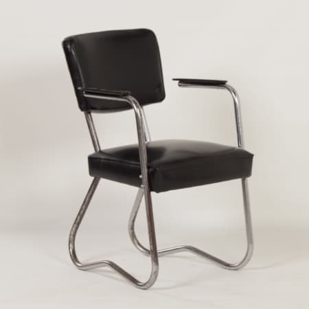 Bauhaus Tubular Chair with Armrests, 1930s &#8211; Reupholstered