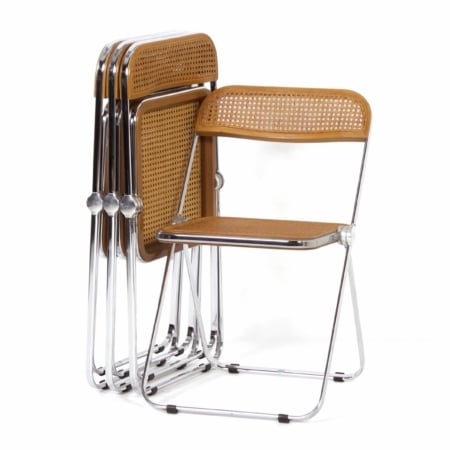 Plia Folding Chairs by Giancarlo Piretti for Castelli, 1960s - Set of 4 with Webbing Seat