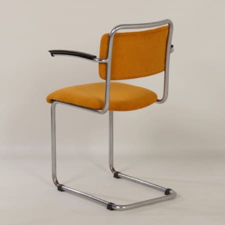 201 Tubular Chair with Yellow Rib by W.H. Gispen by GISPEN, 1950s &#8211; New Upholstery