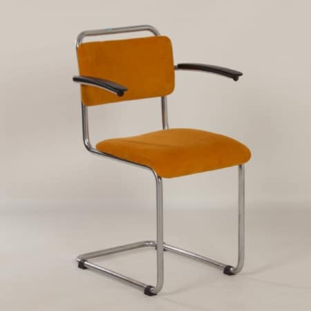 201 Tubular Chair with Yellow Rib by W.H. Gispen by GISPEN, 1950s &#8211; New Upholstery