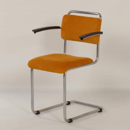 201 Tubular Chair with Yellow Rib by W.H. Gispen by GISPEN, 1950s &#8211; New Upholstery