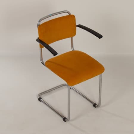 201 Tubular Chair with Yellow Rib by W.H. Gispen by GISPEN, 1950s &#8211; New Upholstery