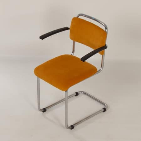 201 Tubular Chair with Yellow Rib by W.H. Gispen by GISPEN, 1950s &#8211; New Upholstery