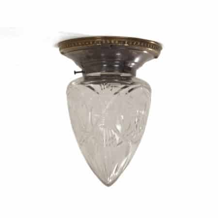 Art Deco Ceiling Lamp with Brass Base and Cut Glass, 1930s