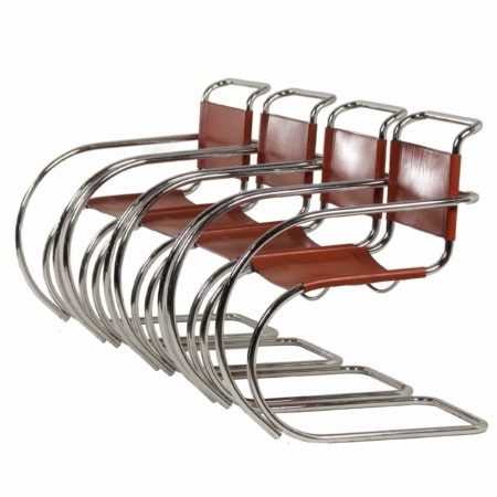 Leather Tubular Chairs MR20 by Mies van der Rohe for Fasem, 1980s - Set of 4
