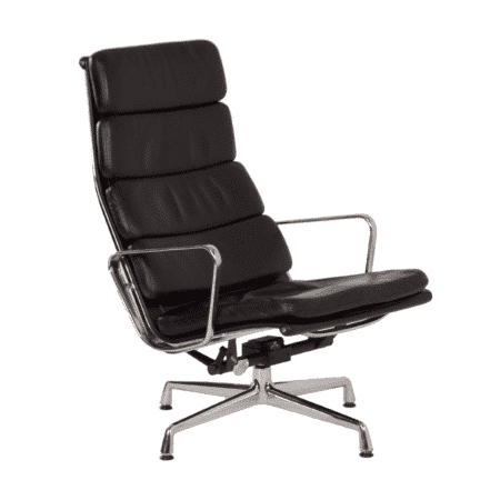 Black Leather EA 222 Soft Pad Armchair by Charles & Ray Eames for Vitra, 2000s - Black Leather