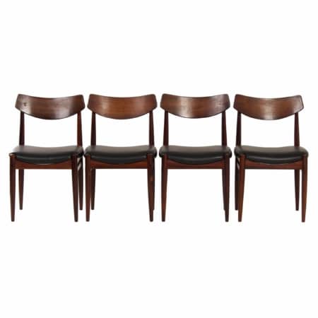 Rosewood Dining Chairs with New Black Leather, 1960s |  Set of 4