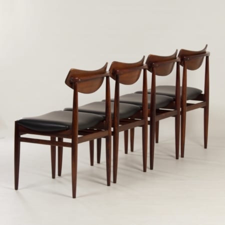 Rosewood Dining Chairs with New Black Leather, 1960s |  Set of 4