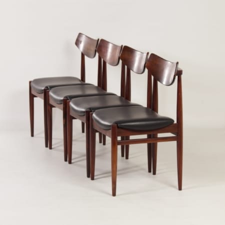 Rosewood Dining Chairs with New Black Leather, 1960s |  Set of 4