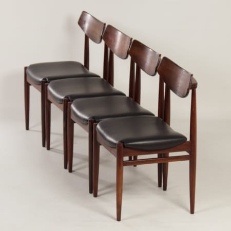 Rosewood Dining Chairs with New Black Leather, 1960s |  Set of 4