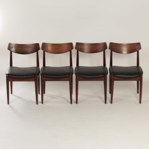 Rosewood Dining Chairs with New Black Leather, 1960s |  Set of 4