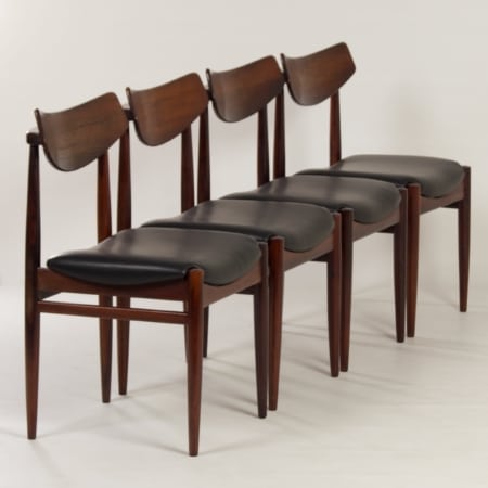 Rosewood Dining Chairs with New Black Leather, 1960s |  Set of 4