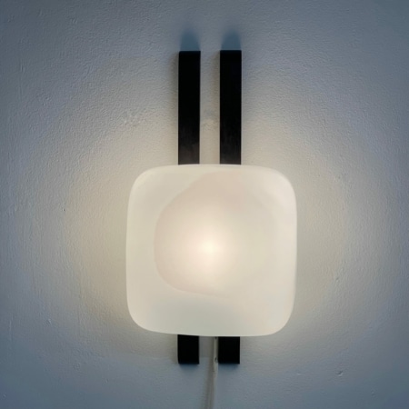 Vintage Wall Lamp , 1960s | Opaline Glass on Black Wooden Wall Arms