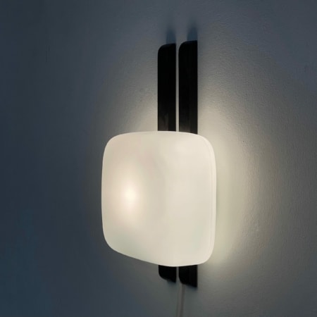 Vintage Wall Lamp , 1960s | Opaline Glass on Black Wooden Wall Arms