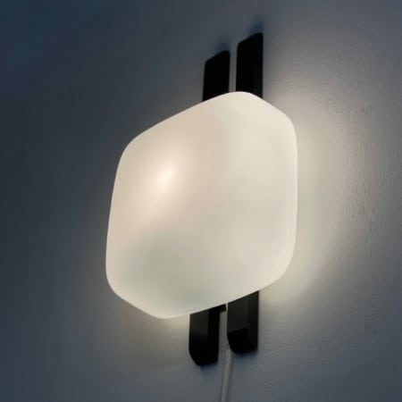 Vintage Wall Lamp , 1960s | Opaline Glass on Black Wooden Wall Arms