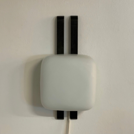 Vintage Wall Lamp , 1960s | Opaline Glass on Black Wooden Wall Arms