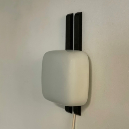 Vintage Wall Lamp , 1960s | Opaline Glass on Black Wooden Wall Arms