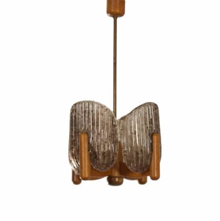 Vintage Pendant Lamp by Hustadt Leuchten, 1970s | Oak Lamp with Glass Diffusers